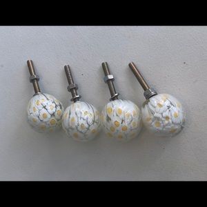 Anthropologie White and Yellow Flower Knobs